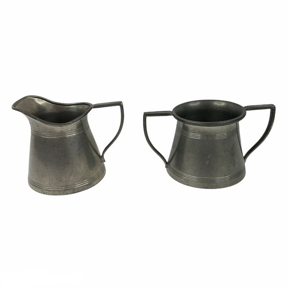 Vintage Cream and Sugar Set Marked Priscilla Pewter 4056 Art Deco - Picture 9 of 9